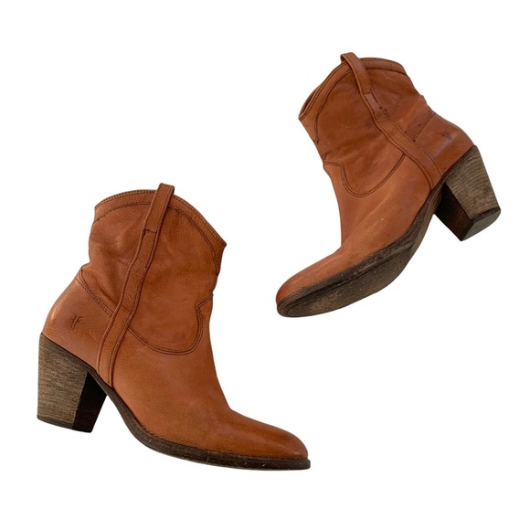 Frye Shoes - FRYE Taylor Short Leather Cowboy Western Ankle Boots 7.5 Brown
